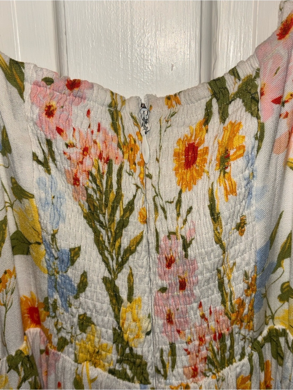 Sugarlips Floral Puff Sleeve Midi Dress Cottagecore Lined Smocked Size Small - Picture 8 of 15